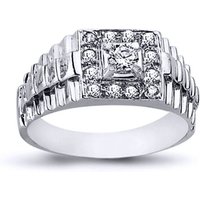 Rhodium CZ Watch Cluster Solitaire Ring 4mm 11mm W