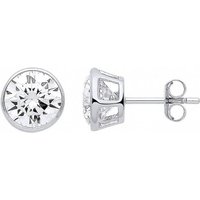 Jewelco London Women's Silver CZ Birthstone Stud Earrings 9mm in Clear
