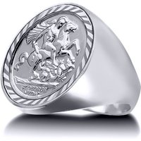 Jewelco London Men's Silver Domed Polished St George Dragon Ring (Full Sovereign Size) | Size: X