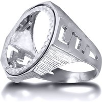 Silver Curb Links Octagon Full Sovereign Mount Ring V