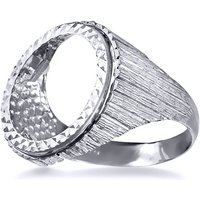 Silver Ribbed Barked Half Sovereign Mount Ring X