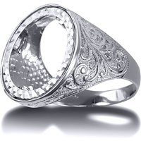 Silver Floral Engraved Full Sovereign Mount Ring U