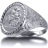 Silver Floral Carved St George Dragon Ring W