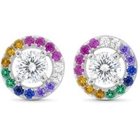 Sterling CZ Rainbow Halo Solitaire Stud Earrings 8mm