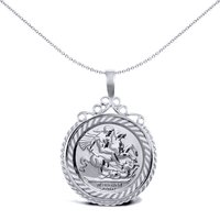 Jewelco London Silver Rope Edge Scroll Top St George Pendant (Half Sov Size)