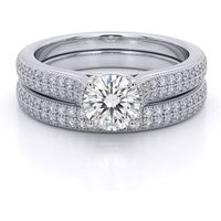 Jewelco London Women's Silver CZ Shoulder-set Pave Solitaire Wedfit Bridal Rings Set | Size: P