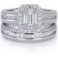 Jewelco London Women's Silver CZ Shoulder-set Solitaire-style Wedfit Bridal Rings Set | Size: Medium