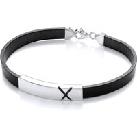 Leather Steel ID Plate X Marked Strap Bracelet 8mm 8" White