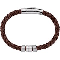 Brown Leather Steel Satin Ring Weave Magnetic Bracelet