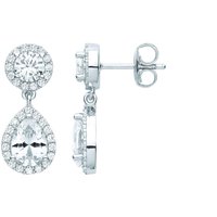 Jewelco London Women's 925 Sterling Silver Pear CZ Raindrop Double Halo Drop Earrings