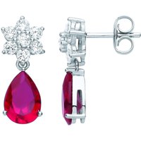 Silver Pear CZ Snowflaked Blood Drop Cluster Drop Earrings