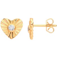 Gilded 925 Silver CZ Love Heart Sunburst Solitaire Stud Earrings