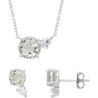 Silver Pear CZ Comet Tail Toi et Moi Earrings Necklace Set