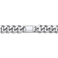 Silver Square ID Bar Cuban Curb Link Chain Bracelet 8mm 8.5"