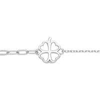 Jewelco London Women's Silver Love Heart 4 Leaf Clover Rolo Charm Bracelet 2mm 6.5 + 1"