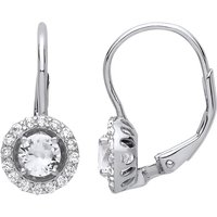 Jewelco London Women's 925 Sterling Silver CZ Solitaire Saturn Halo Drop Earrings