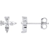 925 Marquise Pear CZ Flower Petals Bow Tie Stud Earrings