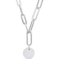 Hammered Paperclip Round Disc Lavalier Necklace 18 + 2"