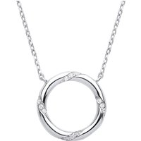 Jewelco London Women's Silver CZ Twisting Meander Circle Lavalier Necklace 18 + 2 inch