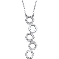 Jewelco London Women's Silver CZ SheshBesh 5 Hexagon Honeycombs Lavalier Necklace 16-18"