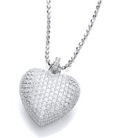 Jewelco London Women's Silver CZ 3D Pave Encrusted Heart Pillow Pendant Necklace 17.5"