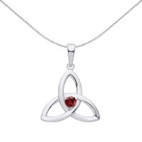 Jewelco London Women's Silver Garnet CZ Celtic Trinity Trefoil Knot Necklace
