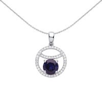 Jewelco London Women's Silver Blue CZ Sleepy Eyeball Cirle of Life Pendant Necklace