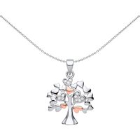 Jewelco London Women's Rose Silver CZ Love Hearts Tree of Life Pendant Necklace