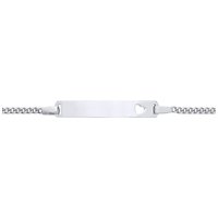 Silver Classic Curb Heart Identity ID Bar Bracelet 5 + 1"