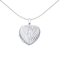 Engraved Angel Wings Love Heart Locket Pendant Necklace