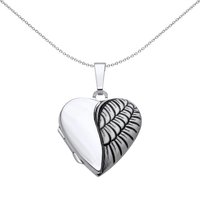 925 Oxidised Angel Wing Love Heart Locket Pendant Necklace