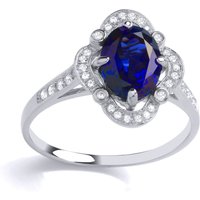 Jewelco London Women's Silver Blue Oval CZ Shoulder Set Clover Halo Cocktail Ring | Size: Large