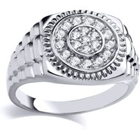Silver CZ Presidential Circle Halo Dial Watch Signet Ring T