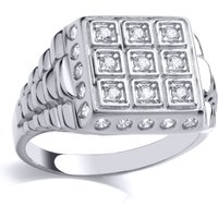 Silver CZ Presidential Tic Tac Toe Watch Signet Ring U