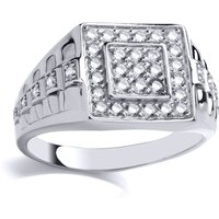 Silver CZ Presidential Link Double Square Watch Signet Ring W