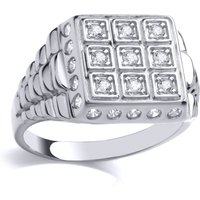 Jewelco London Men's Silver CZ Presidential Tic-Tac-Toe Watch Signet Ring | Size: X