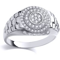 Silver CZ Presidential Double Watch Signet Ring X