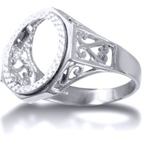 Jewelco London Men's Silver Octagon Scroll 10th Oz Kruger Brittania Coin Mount Ring | Size: Q