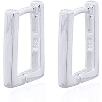 Jewelco London Women's Silver Rectangular Column Drop Hoop Earrings