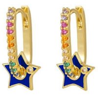 Jewelco London Women's Gold-plated Silver Rainbow CZ Spin Star Spur Oval Drop Earrings in Gold