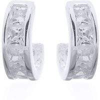 Jewelco London Women's Silver Princess CZ Channel Set Eternity Half Hoop Stud Earrings