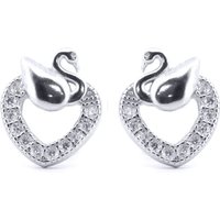 Jewelco London Women's Silver Round CZ Swan Love Heart Stud Earrings