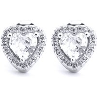 Jewelco London Women's Silver White Heart CZ Halo Solitaire Stud Earrings