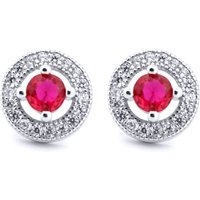 Jewelco London Women's Silver Red CZ Circle Halo Solitaire Bullseye Stud Earrings
