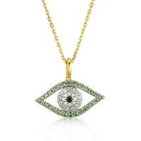 Jewelco London Women's Gold-plated Silver Green Blue Black CZ Anti Evil Eye Necklace in Gold