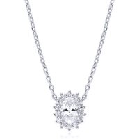 Jewelco London Women's Silver Oval CZ Princess Royal Engagement Cluster Pendant Necklace