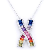 Jewelco London Women's Silver Rainbow Princess CZ Crossroads Kiss Pendant Necklace