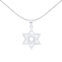 Jewelco London Silver Round CZ Magen David Double Star Charm Pendant