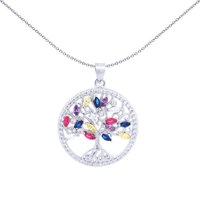 Jewelco London Silver Rainbow Marquise CZ Circle Tree of Life Charm Pendant