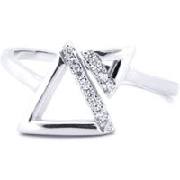 Jewelco London Women's Silver Round CZ Lil n Large Triangles Bypass Ring | Size: j